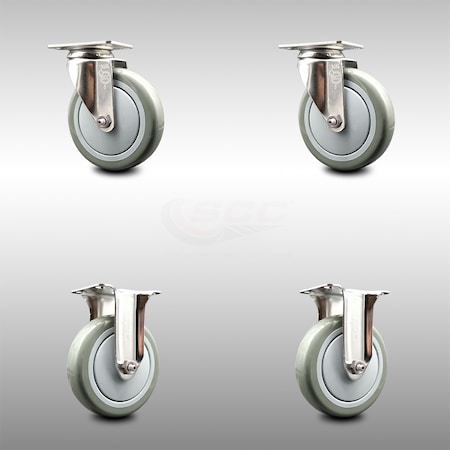 Service Caster 5 Inch 316SS Gray Polyurethane Wheel Swivel Top Plate Caster Rigid SCC, 2PK SCC-SS31620S514-PPUB-2-R-2